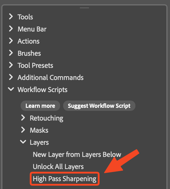 High Pass Sharpening workflow script