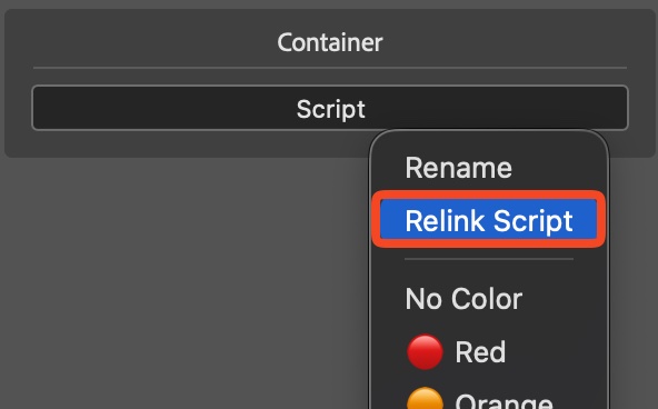 Relink Script in the context menu of a custom script button