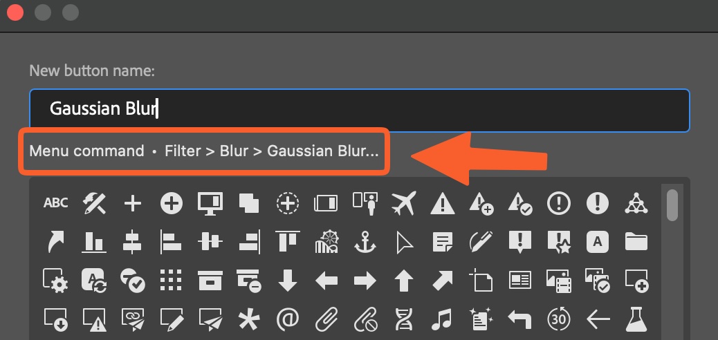 The Rename dialog showing a button's type and the command it runs